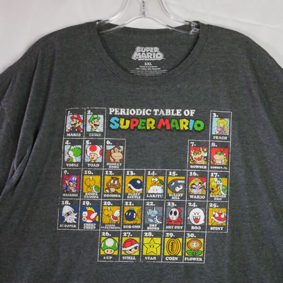 Super Mario Men's Size 3XL Periodic Table of Characters Graphic T-Shirt Gray - Picture 2 of 10